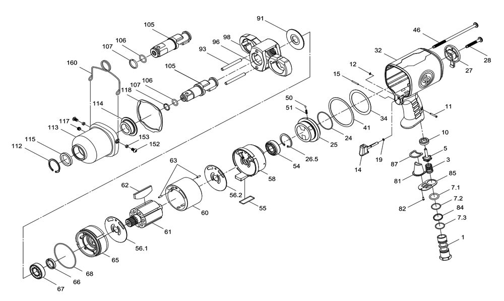 Fig-0 Diagram and Parts List for CP6768EX-P18D  Chicago Pneumatic Wrench